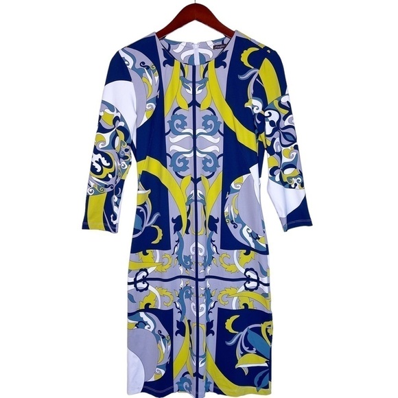 J. McLAUGHLIN NWT Sophia 3/4 Sleeve Crew Neck Dress Size Small in Multi Print - Picture 1 of 13